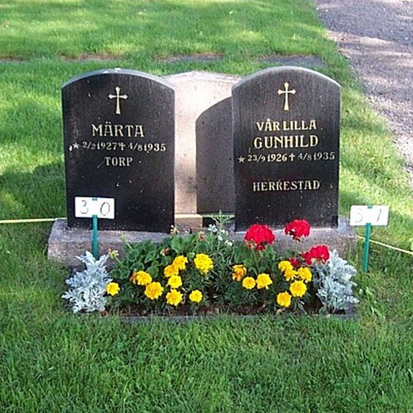 Märta Bjursell och Gunhild Andersson i gruppen Värmland / Säffle / Botilsäter kyrkogård hos Kyrkogårdsvandring (040349-50R)